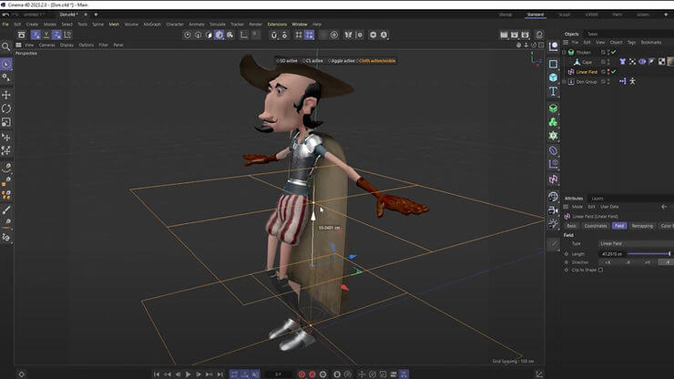 Screenshot of the user interface in Cinema 4D