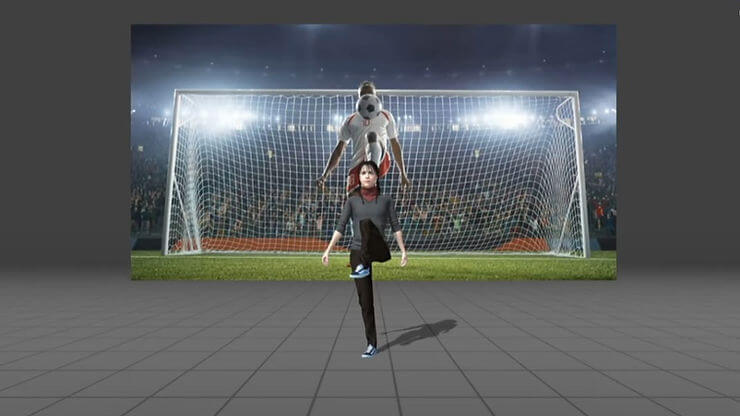 Screenshot of a 3d model kicking soccer in Deep Motion