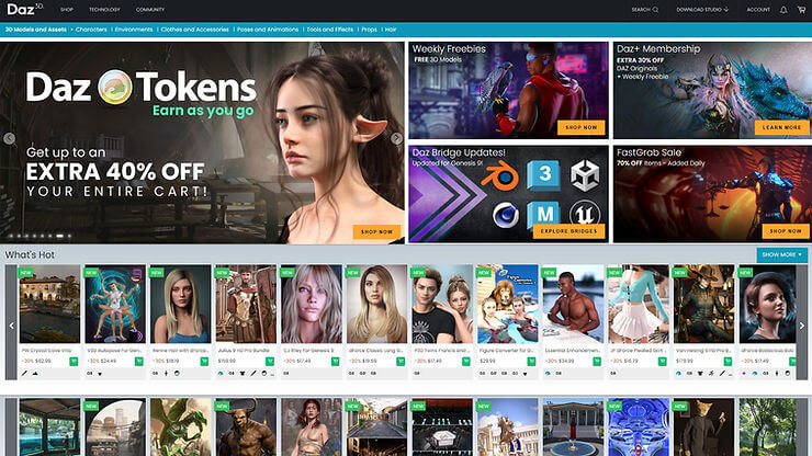 Screenshot of the Daz Studio homepage