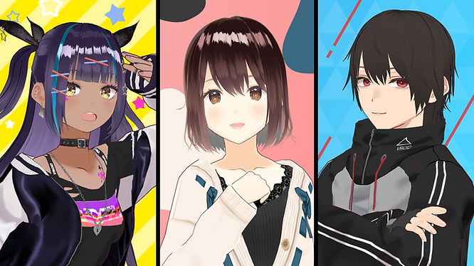 Illustration of three anime-style VRM avatar characters