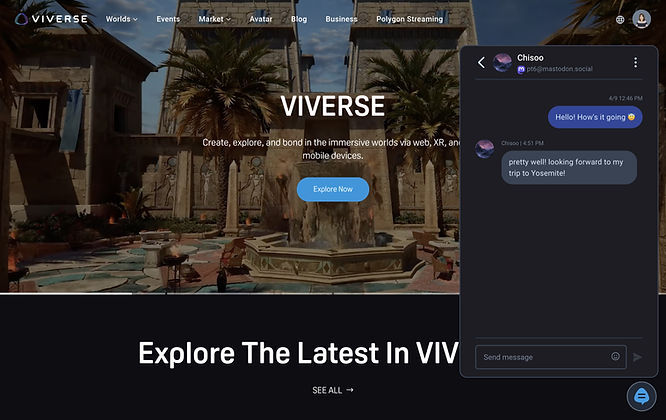 screenshot of texting a friend on Mastodon from VIVERSE