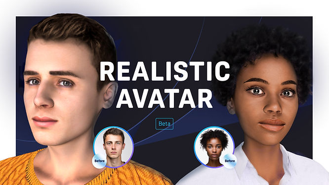 before and after turning a white man and a black woman’s photos into realistic avatars
