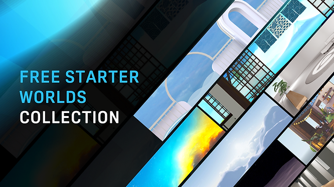 a VIVERSE user and the four starter worlds he created to fulfill different scenarios