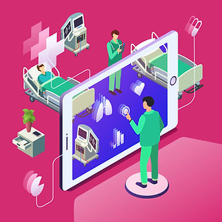a doctor monitoring the patient’s condition with a huge tablet
