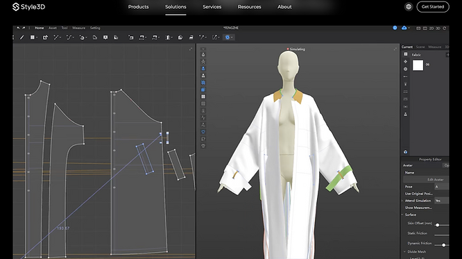 screenshot of Style3D’s user interface, simulating the clothing design on a mannequin