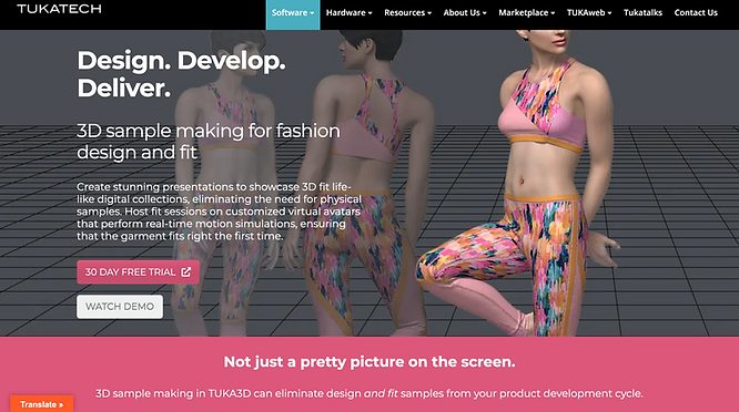 screenshot of TUKA3D’s official website, a female wearing a sports bra and leggings