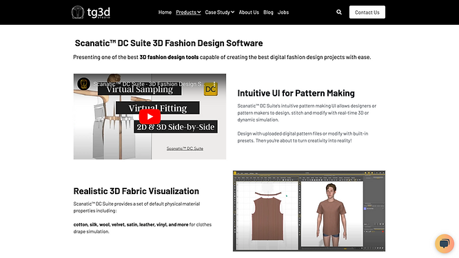 screenshot of TG3D Studio’s Scanatic™ DC Suite, a video of virtual sampling and fitting and 3D fabric design visualization