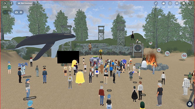 several guests, various avatars attending a virtual event in a spacious 3D immersive space within VIVERSE
