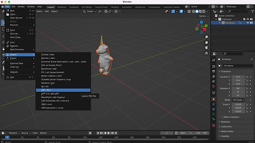 importing a FBX file of a 3D model with VRM add-on for Blender