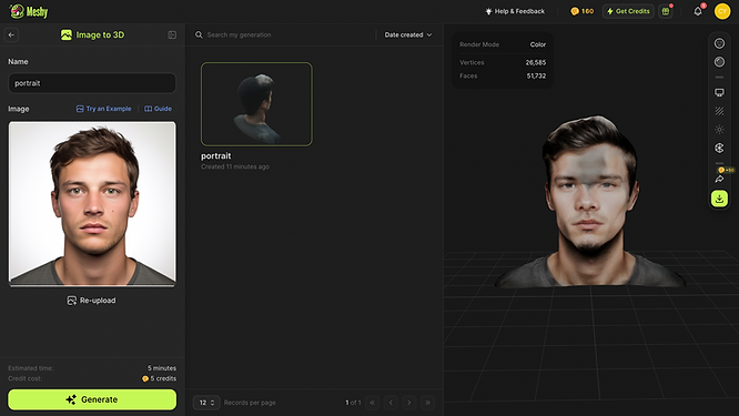 screenshot of an image-to-3D generated 3D AI avatar of a man