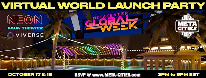 A poster of a virtual world launch party event in VIVERSE