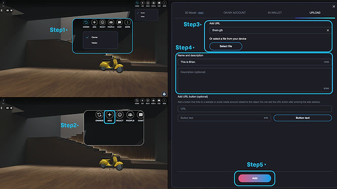 screenshot of uploading GLB file to World in VIVERSE