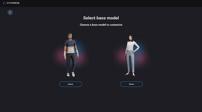 screenshot of selecting base model between a male and female Realistic Avatar in Avatar Creator