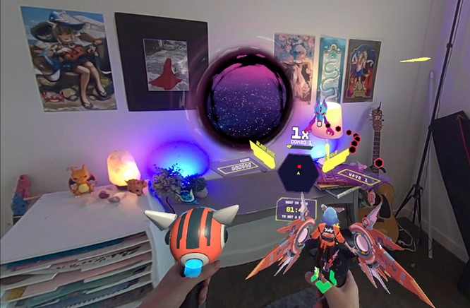 First-person view of a mixed reality experience on VIVE XR Elite, the standalone VR headset from HTC VIVE.
