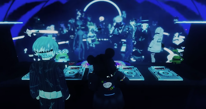 Image from The Explosive Rise of VRChat Clubbing featuring the Tube UK club district.