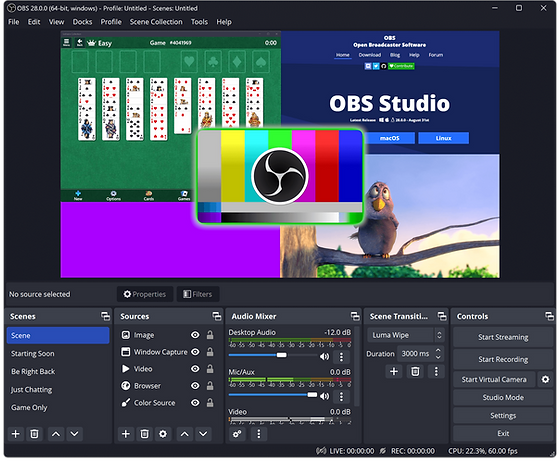 the interface of OBS Studio, with the scene of streaming a PC game
