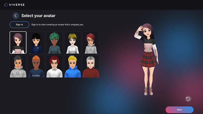 Default virtual avatars available to guest users in VIVERSE.