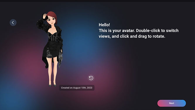 Completed VIVERSE character avatar resembling a woman dressed in black.