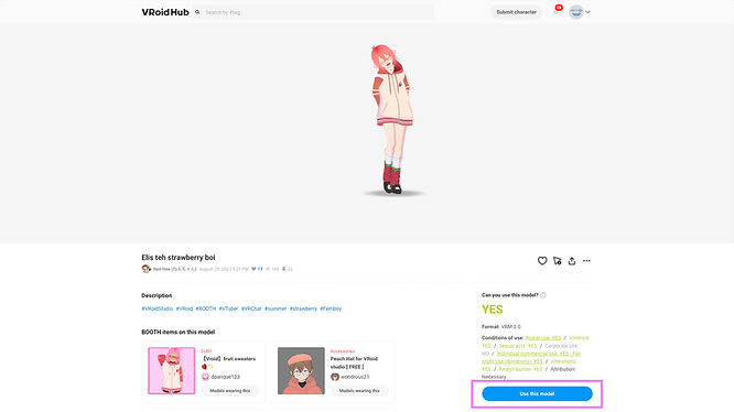 Download items with VRoidHub screenshot