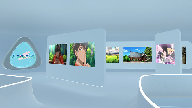 Overview of the Birdie Wing Metaverse Museum 2 in VIVERSE, a sprawling digital landscape with photos and videos of the Anime and characters In the Golf series