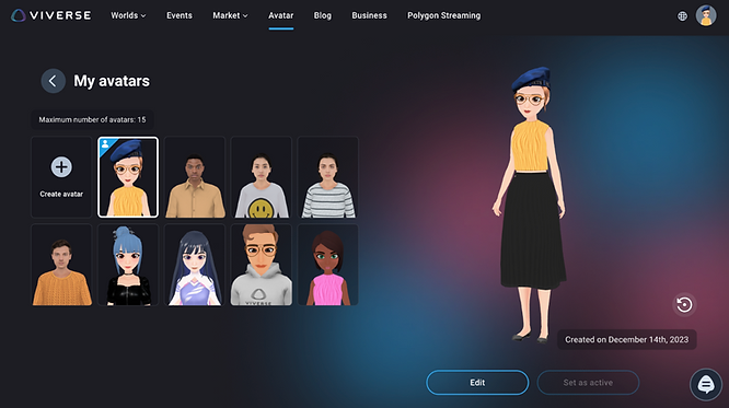 screenshot of some cartoonish and realistic avatars created on VIVERSE