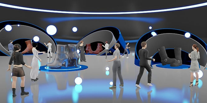 Avatars shopping in a VR metaverse retail space.