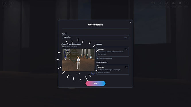 A screenshot showing how to add a cover for your virtual world.