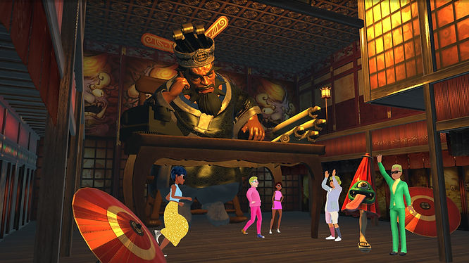Avatars playing in the virtual escape room in Hotel of the Underworld.