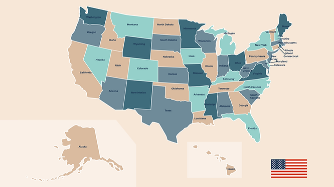 Map of the United States of America and the American flag.