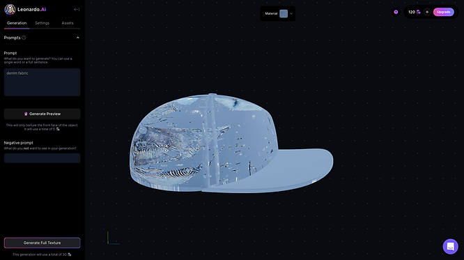 screenshot of a denim fabric textured cap created with Leonardo AI