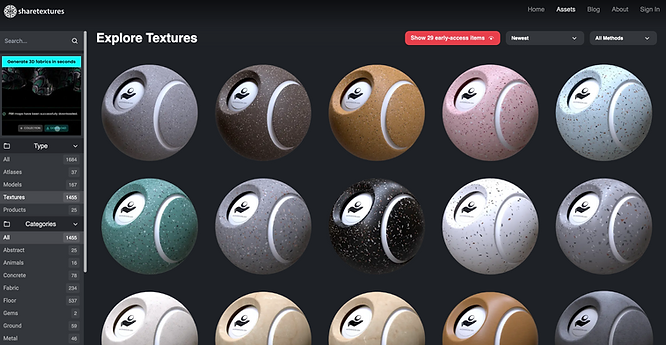 screenshot of multiple textured billiard balls from the Share Textures’ website
