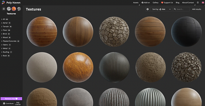 screenshot of multiple textured balls on Poly Haven’s website