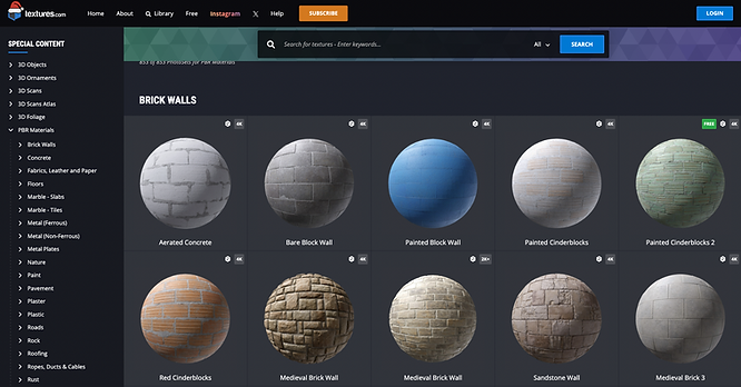 screenshot of multiple textures for brick walls on treasurs.com