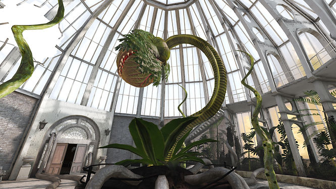 Behold an enormous cannibal plant at the heart of a magnificent greenhouse in the Liminal Space.