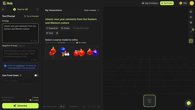 using text to generate new year lantern 3D models with Meshy