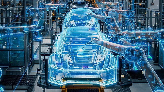 An industrial metaverse of an automobile manufacturing plant. 