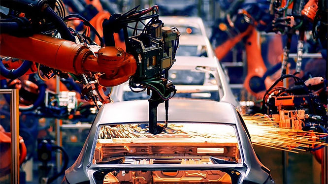 An automobile assembly line.