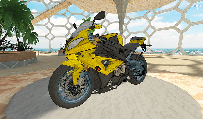 High polygon 3D model of a motorcycle in VIVERSE for Business.