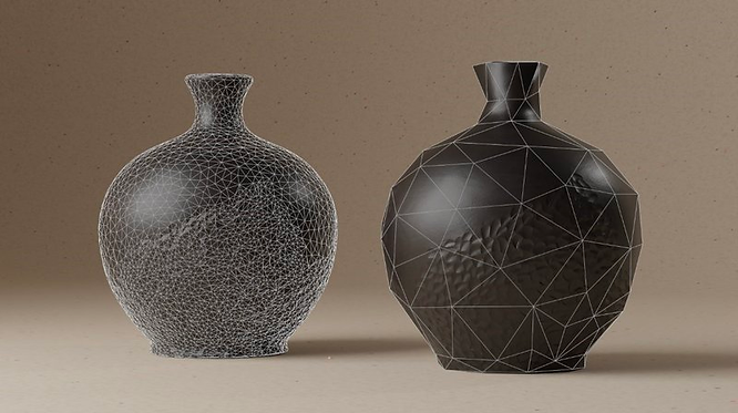 A high polycount 3D model compared with low polycount 3D model.