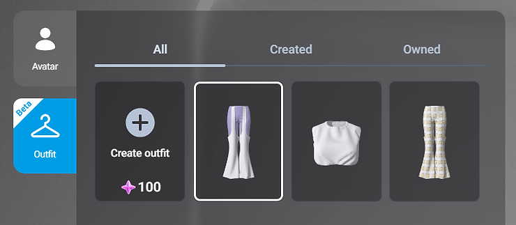 Created outfit added to Outfit tab