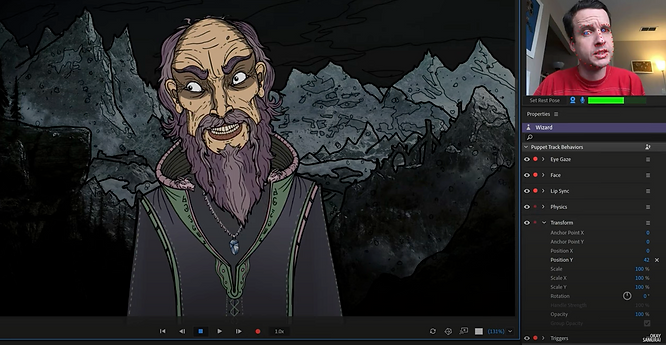 screenshot of 2D VTuber model maker, Adobe Character Animator