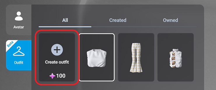 Select Create outfit on the Outfit tab