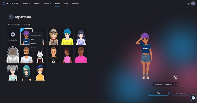 export any avatar from your library to VRM with Avatar Creator in VIVERSE