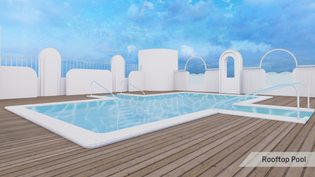 Rooftop Pool is scenic indoor and outdoor trendy virtual space perfect for hosting parties.