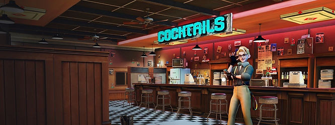 A VIVERSE default Avatar in the ’Retro Bar’ VIVERSE World, powered by Polygon Streaming.