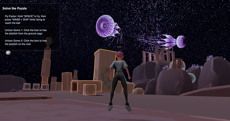 A far shot of Star Realm that showcases the environment and all the mini games