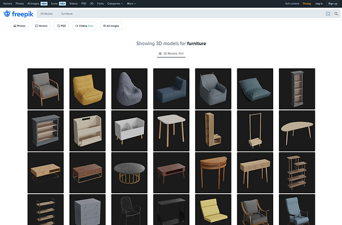 Screenshot of the Freepik 3D models official website