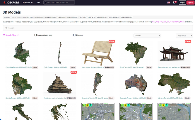 Screenshot of the 3DExport official website