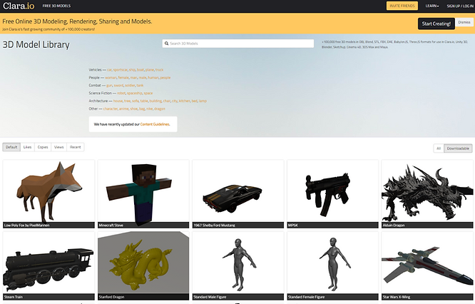 Screenshot of the Clara.io official website