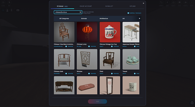 Screenshot of the Sketchfab library in VIVERSE World